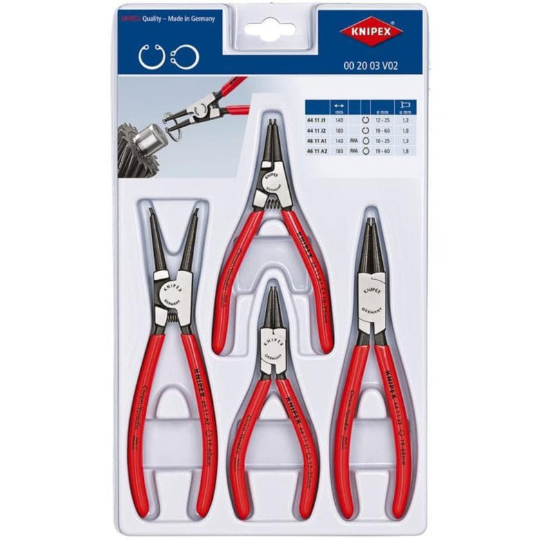 Juego de alicates para arandelas Knipex 00 20 03 v02 (rojo, 4 piezas)