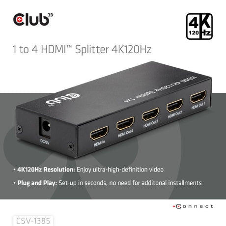 Divisor HDMI Club 3D 1x > 4x HDMI 4K 120Hz (negro)