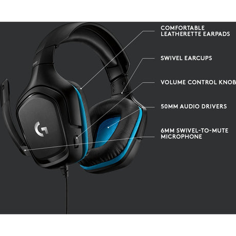 Logitech G432 7.1 Auriculares supraaurales con cable y sonido envolvente para juegos (Negro Azul, PC, Playstation 4, Playstation 5, Xbox One, Xbox Series X|S, Nintendo Switch)