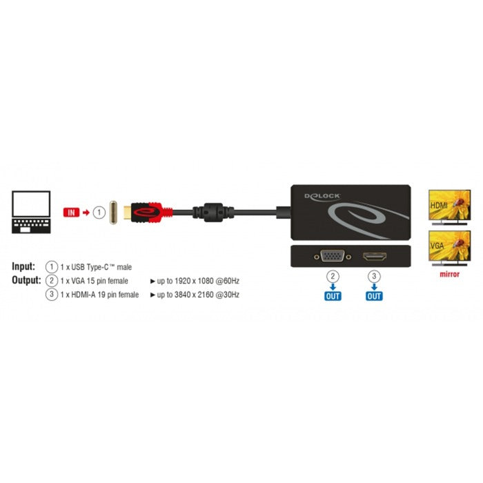 Delock Adaptador USB-C > HDMI VGA (negro, 0,2 metros)