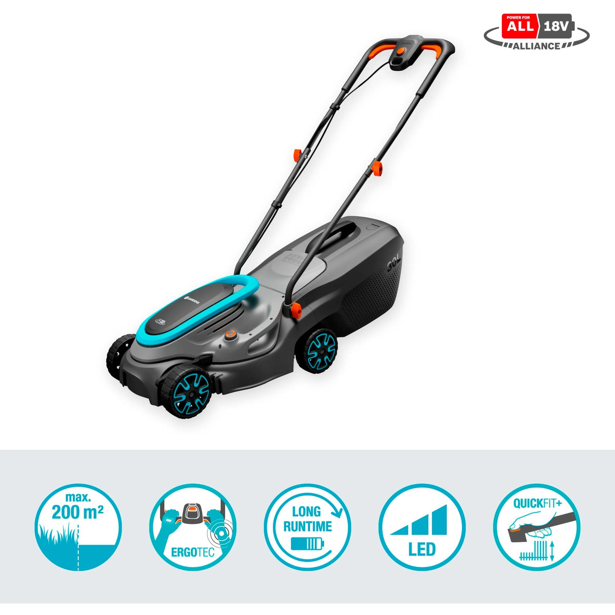 Cortacésped Gardena powermax 32 18v p4a batería de lectura incl. cargador 18 v ancho de corte máx. 320 milímetros