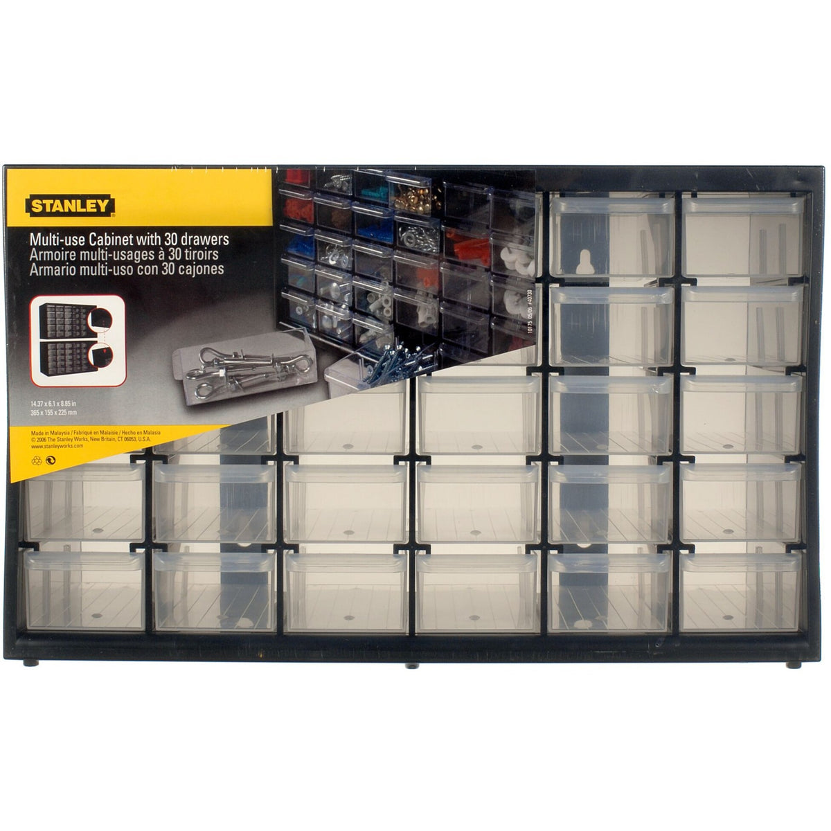 Cómoda Stanley, caja de herramientas con 30 compartimentos (negro transparente)
