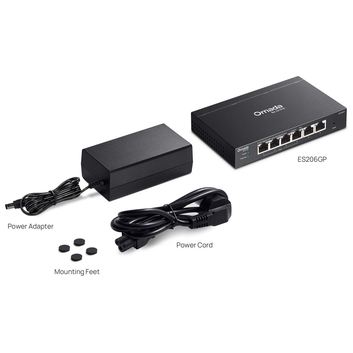 Conmutador tp-link omada es206gp (negro, 4x poe+)