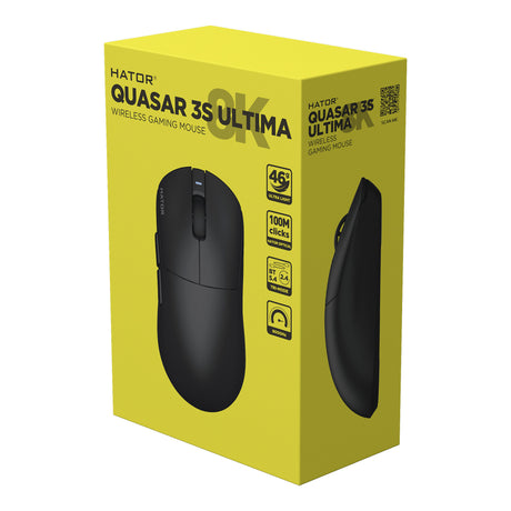 Hator quasar 3s ultima 8k wireless gaming muis (zwart, 30 000 dpi, 2.4 ghz bluetooth usb)