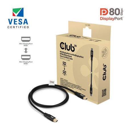 Club 3D Cable bidireccional Mini DisplayPort a Mini DisplayPort DP80 (Negro, 1 Metro, Certificado Vesa)