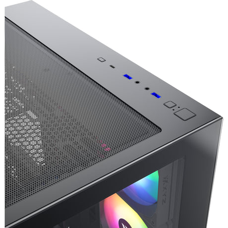 Carcasa de torre midi xyz pc gear tesseract x (negro | 2x USB-A | 1x USB-C | vidrio templado)