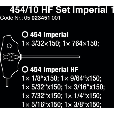 Wera 454 10 hf set imperial 1 juego de llaves L con mango en T hex-plus (negro verde, con función de sujeción, pulgares, 10 piezas)