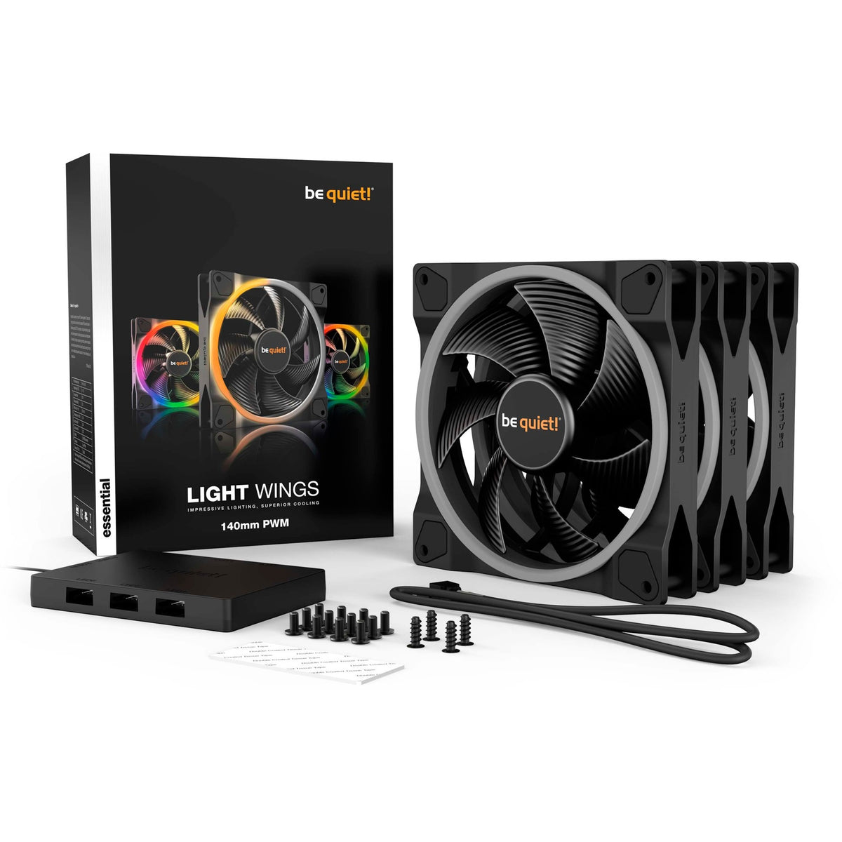 ¡Tranquilizarse! ventiladores de caja lightwings pwm rgb (negro, 3 piezas, 140 x 140 x 25 mm)