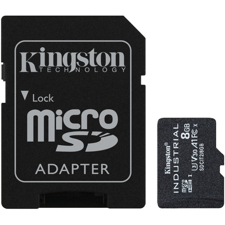Tarjeta de memoria industrial Kingston microSDHC 8GB (negra, incl. adaptador SD, clase 10, UHS-I, U3, V30, A1)
