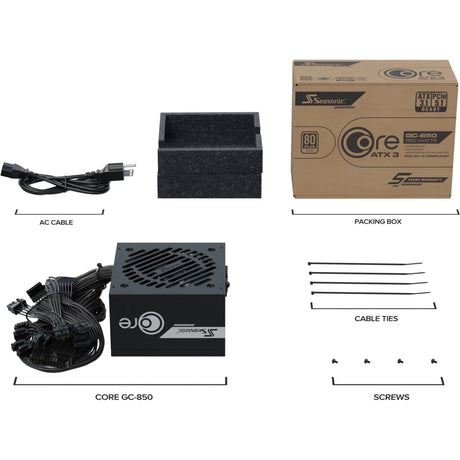 Fuente de alimentación Seasonic core gc-850 atx 3,1, 850 vatios (negro, 1x 12v-2x6, 3x pcie)