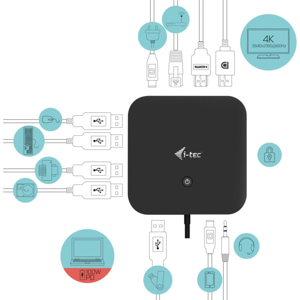 Estación de acoplamiento I-tec USB-C HDMI DP con suministro de energía 100 W (negro)