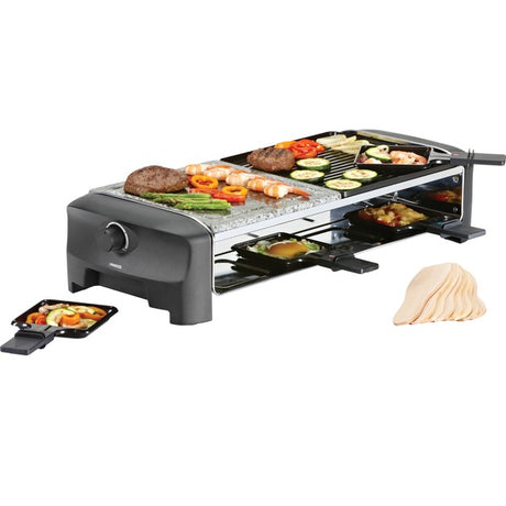 Juego gourmet de fiesta con parrilla de 8 piedras Princess raclette (gris negro)