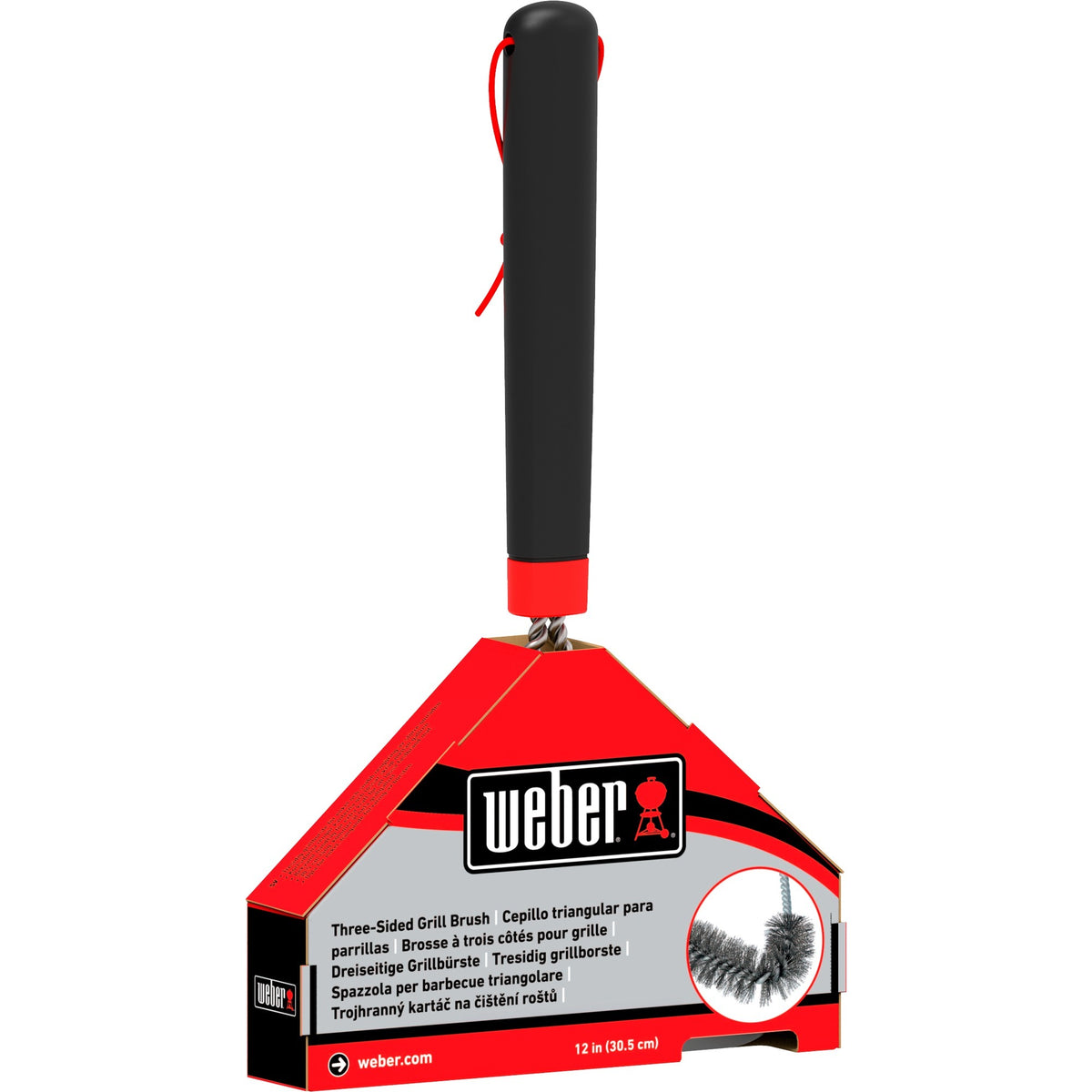 Weber Cepillo de limpieza de tres lados cepillo para limpiar parrilla (negro rojo, 30 cm)