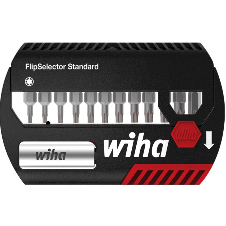 Wiha juego de puntas flip selector estándar 25 mm (negro rojo, torx® 13 piezas 1 4 c6.3 con clip para cinturón)