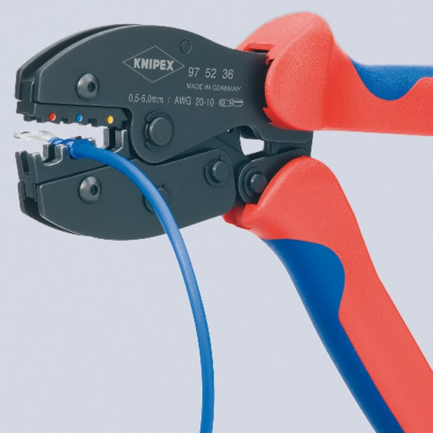 Alicates para engarzar Knipex preciforce 97 52 36 sb (rojo azul, pelar, engarzar 0,5 - 6,0 mm²)