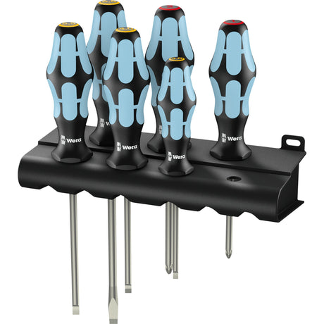 Wera 3334 Juego de 6 destornilladores, acero inoxidable + soporte, 6 piezas (negro azul)