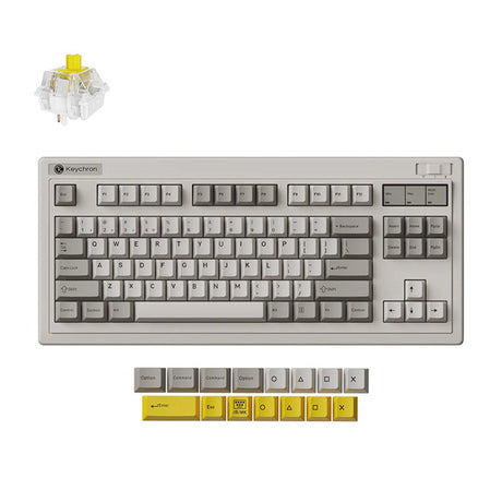 Teclado mecánico inalámbrico keychron r3-m4 qmk (gris, diseño estadounidense (qwerty), super banana, 80% (tkl), rgb, cherry pbt, intercambio en caliente, bluetooth 2,4 ghz 5,3 usb-c)