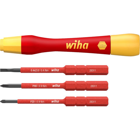 Juego de destornilladores finos Wiha picofinish slimvario electric (rojo amarillo, 4 piezas con puntas delgadas)