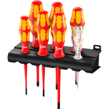 Wera 160 es un juego de 7 destornilladores Kraftform plus serie 100 (rojo amarillo, probador de fase unipolar, soporte, 7 piezas)