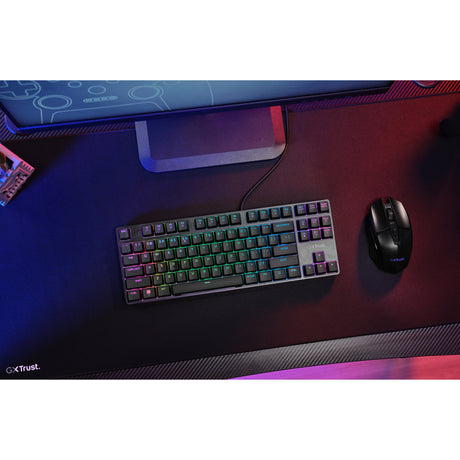 Trust GXT 864 Cada Teclado mecánico compacto para juegos TKL (negro, diseño estadounidense (Qwerty), marrón Huano, RGB)