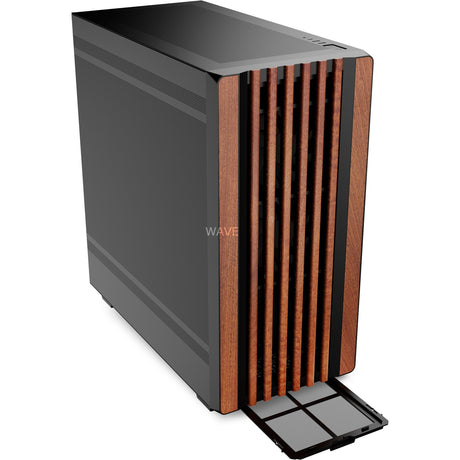Carcasa midi tower Sharkoon rebel c70m rgb (color madera negro | 2x usb-a | 1x usb-c | rgb)