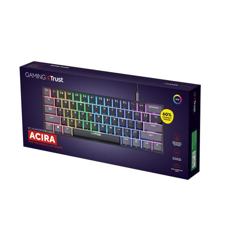 Trust GXT 867 Acira 60% mini teclado mecánico para juegos (negro, diseño EE.UU. (QWERTY), Outemu Red, 60%, RGB)