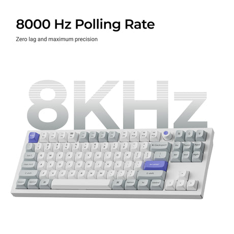 Teclado con interruptor magnético Keychron q3 he 8k (blanco, diseño estadounidense (qwerty), lima ultrarrápido, 80% (tkl), rgb, intercambio en caliente, 8k)
