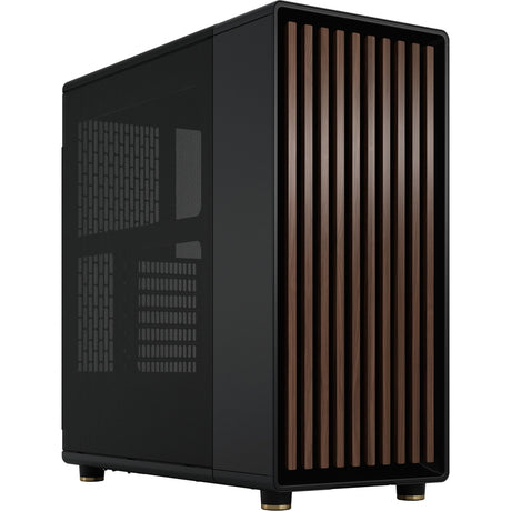 Carcasa de torre midi norte con diseño fractal (color madera negra | 2x USB-A | 1x USB-C)