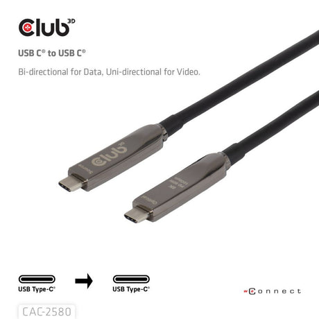 Cable USB-C con todas las funciones Club 3D, 15 m (negro, 8k60 hz 10 gbps 60 w)
