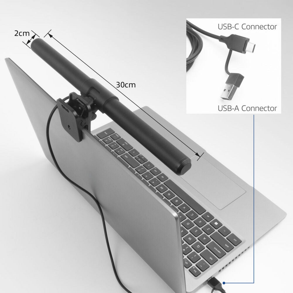 Barra de luz LED para computadora portátil con clip regulable Act Connectivity (negro, alimentación por USB, 3000k-6500k)