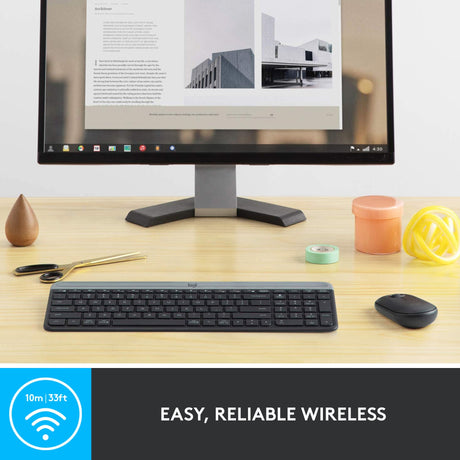 Conjunto de escritorio inalámbrico delgado Logitech mk470 (negro, diseño internacional de EE. UU. (qwerty), interruptores de tijera, 100 %, 1000 ppp)