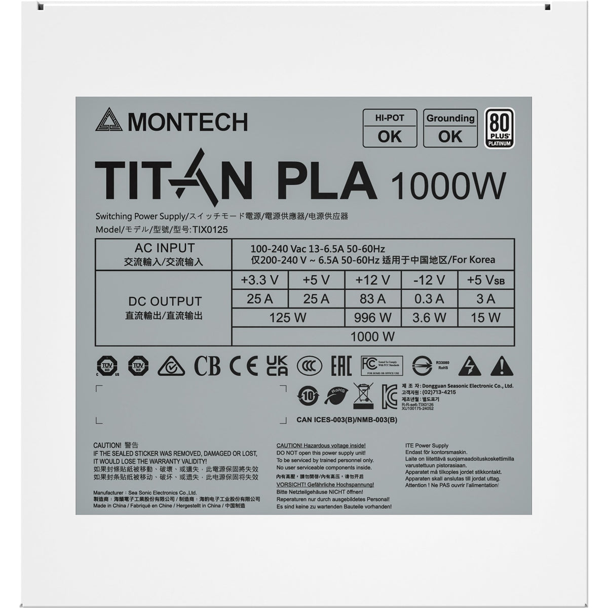 Fuente de alimentación modular montech titan pla de 1000 vatios (blanca, 2x pcie)