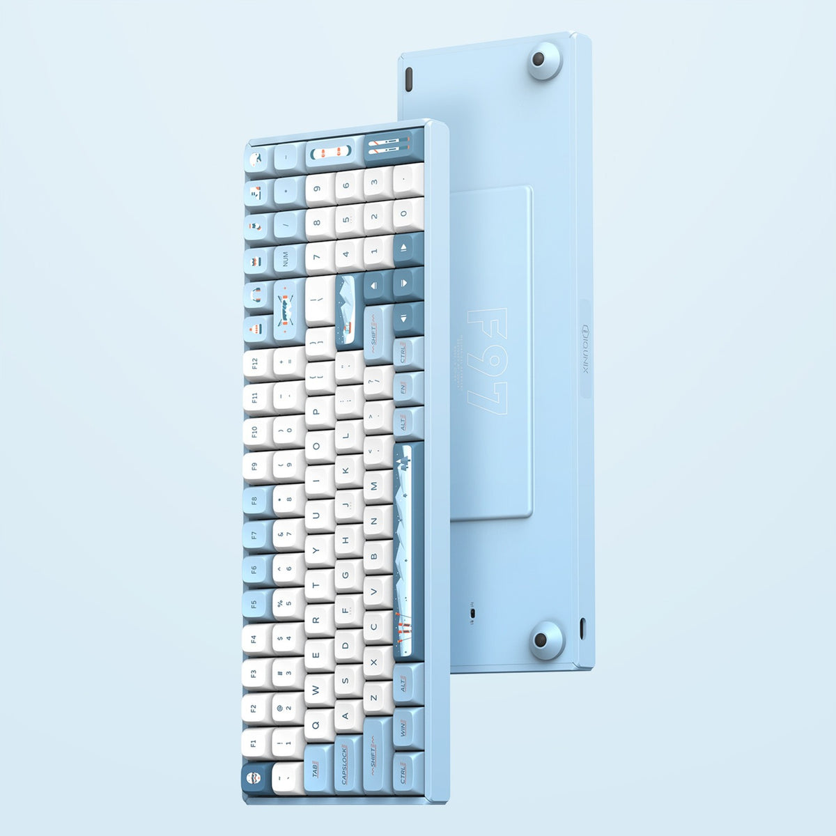 Teclado mecánico inalámbrico Iqunix F97 Wintertide (azul claro, diseño EE. UU. (QWERTY), Cherry MX Brown, 96 %, LED RGB, intercambiable en caliente, PBT, 2,4 GHz | Bluetooth 5.1 | USB-C)