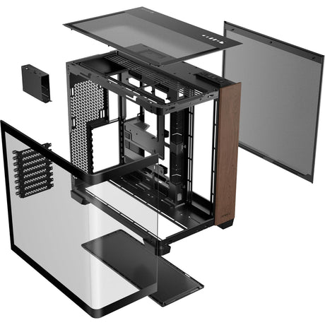 Carcasa midi tower de madera curva Antec c8 (color madera negro | 2x USB-A | 1x USB-C | vidrio templado)