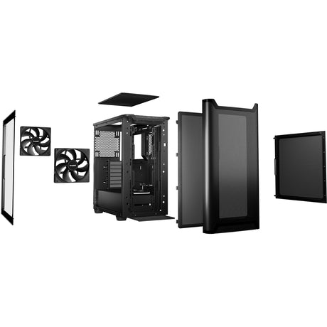 ¡Tranquilizarse! carcasa de torre midi con ventana de flujo de aire pure base 501 (negro | 2x USB-A | 1x USB-C | vidrio templado)