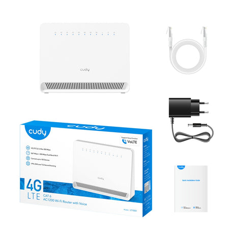 Cudy ac1200 wi-fi 4g lte-cat6 gigabit router lt700v mesh router (blanco, mesh, aplicación, ranura nano sim)