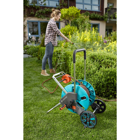Carro para manguera Gardena aquaroll m easy set (gris turquesa, 18517-20)