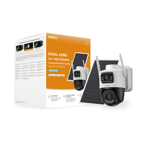 Cámara exterior Imou aov de doble lente 5mp+5mp (blanca, 3k, 4G LTE, WiFi 6, panel solar)