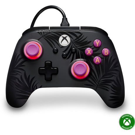 Controlador con cable Powera Advantage Plus para Xbox Series X|s: palmeras a la luz de la luna (rosa, Xbox Series X|s, Xbox One, PC)