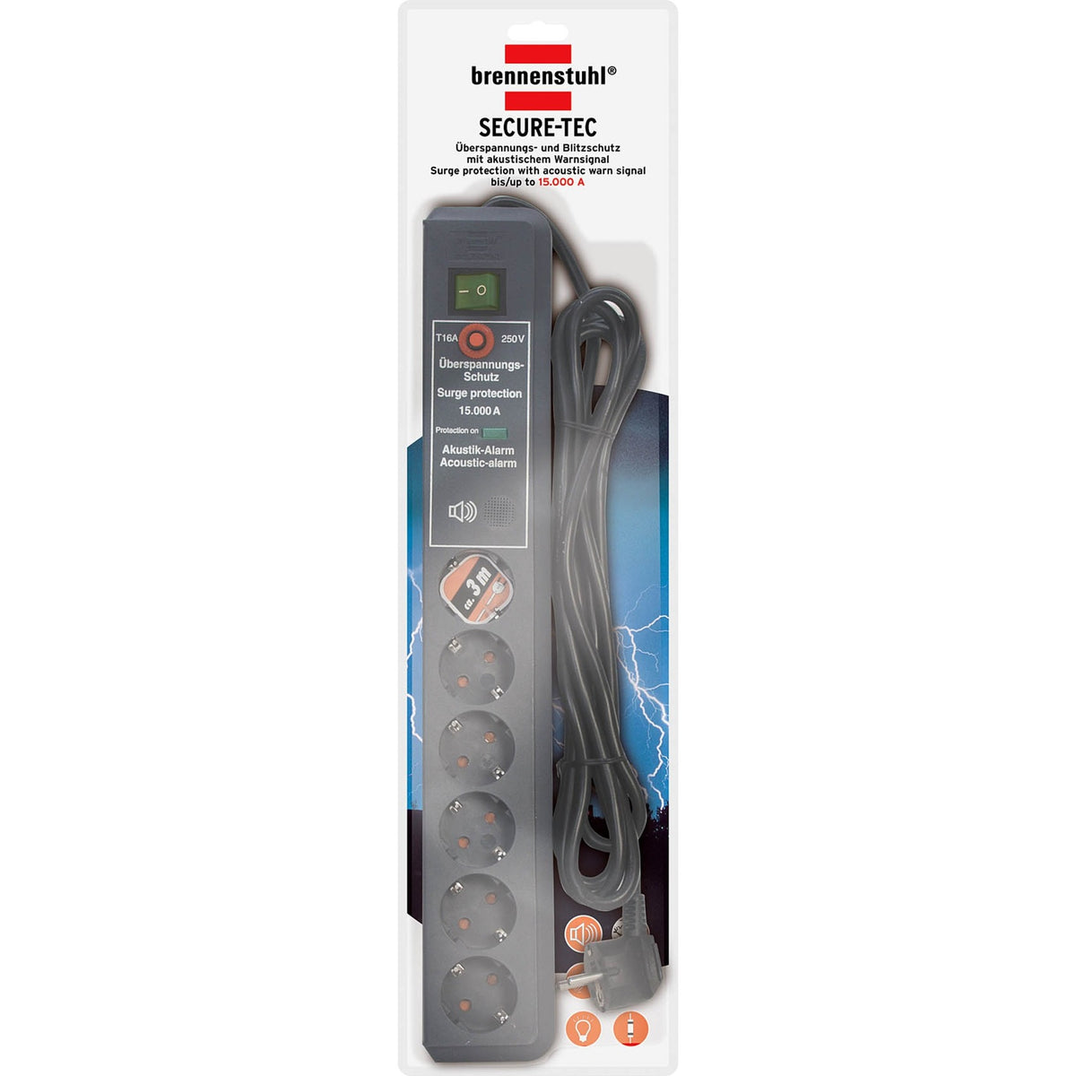 Brennerstuhl Secure-tec 19500a +protección contra sobretensiones 6x enchufe (antracita, 1159540376, para 6 enchufes)