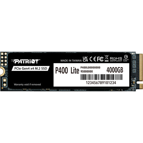 Patriot p400 lite ssd de 4 tb (blanco y negro, p400lp4kgm28h, pcie 4.0 x4, nvme 1.4, m.2 2280)