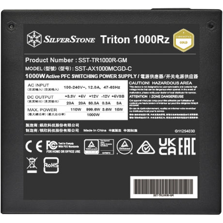 Fuente de alimentación modular Silverstone triton 1000rz de 1000 vatios (negro, 1x 12v-2x6, 4x pcie)