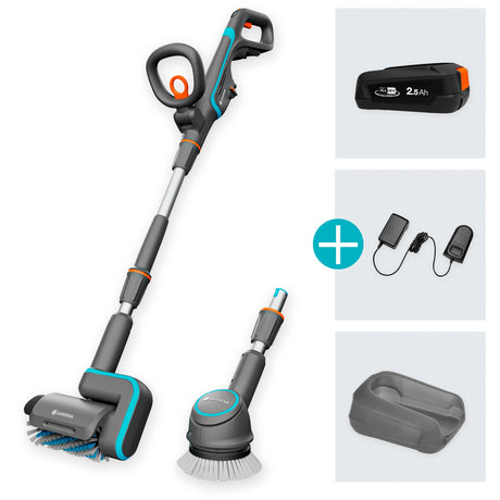 Gardena limpiador múltiple inalámbrico aquabrush universal 04 18v p4a set limpiador de pisos (gris turquesa, 14842-20)