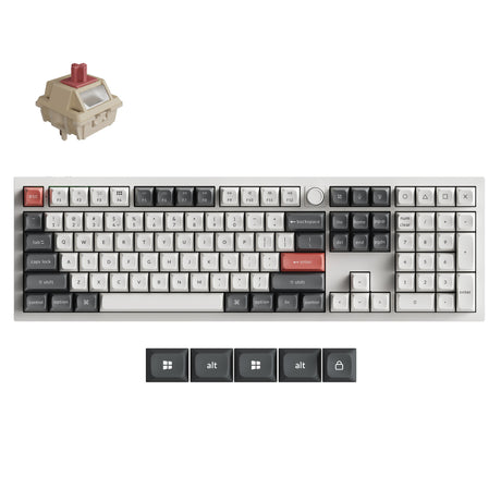 Teclado mecánico personalizado inalámbrico Keychron q6 ultra-p1 8k (blanco, diseño estadounidense (qwerty), rojo seda pom, 100%, rgb, intercambio en caliente, 8k, 2,4 ghz bluetooth 5.2 usb-c)