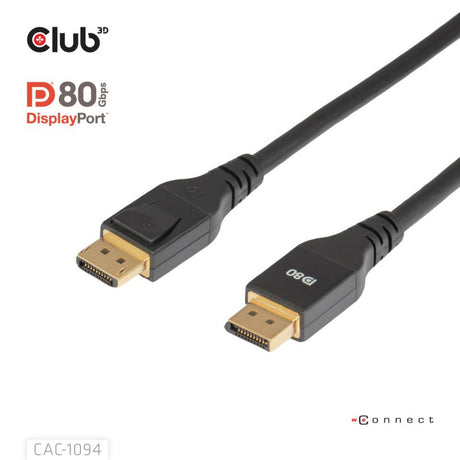 Cable displayport 2.1 Vesa DP80 certificado Club 3D (negro, 2 metros, 8k 240hz, 10k 60hz, 80gbps)