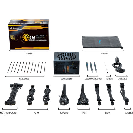 Fuente de alimentación modular Seasonic core gx-650-v2 de 650 vatios (negro, 1x 12v-2x6, 2x pcie)
