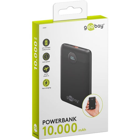Goobay power bank compacto 10.000 mah (negro, 10 ah, 1x USB-A, 1x USB-C, suministro de energía, carga rápida)