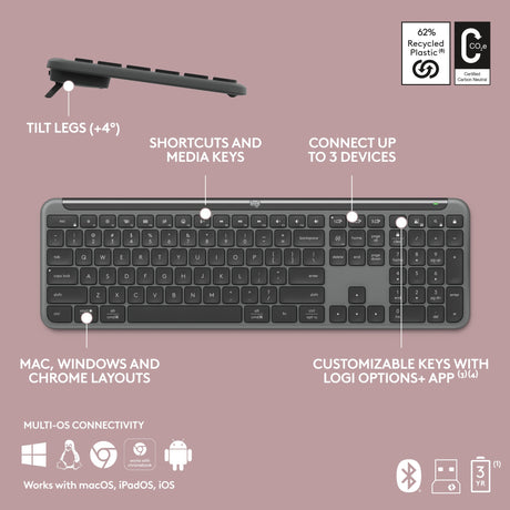 Conjunto de escritorio inalámbrico delgado Logitech mk950 Signature (grafito, diseño internacional de EE. UU. (qwerty), 400 - 4000 ppp)