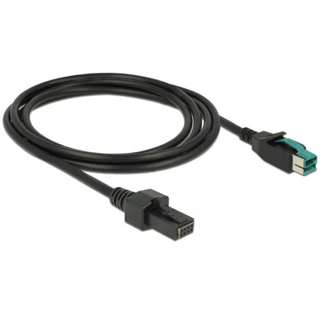 Delock Cable USB con alimentación macho de 12 V > 2 x 4 pines macho para terminales y impresoras POS (negro, 2 metros)