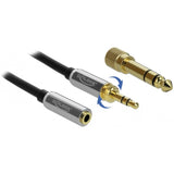 Delock Conector estéreo de 3,5 mm y 3 pines macho > cable de extensión hembra (negro, 0,5 metros)